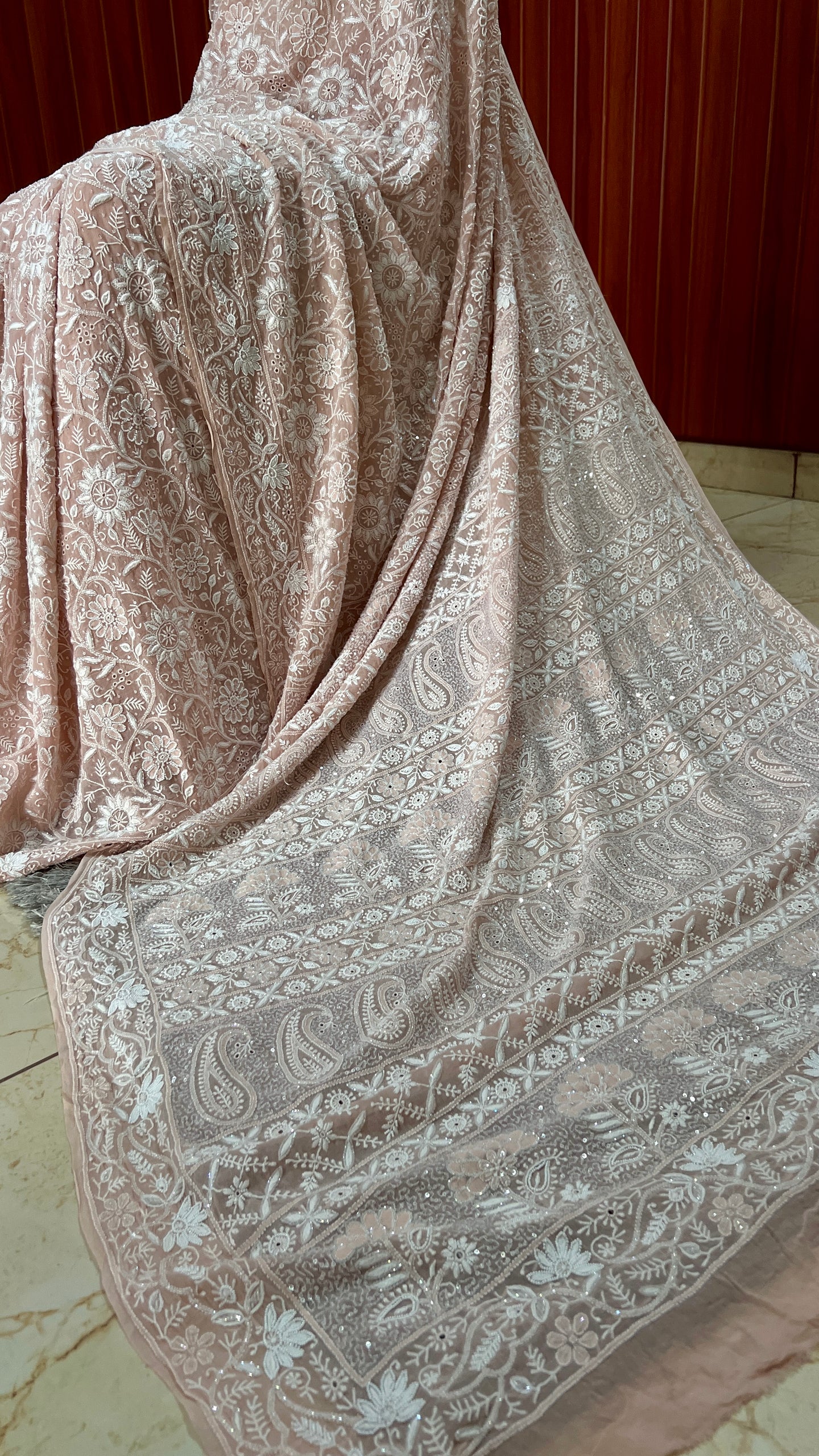 Suhaan Old Rose Pink 2 and 3 taar Chikankari Masterpiece Saree